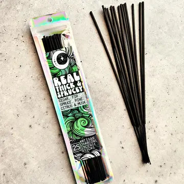 real, thick & sprucey - 9 inch incense stick - charcoal